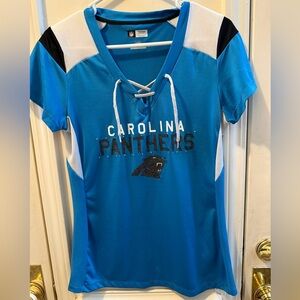 NFL Team Apparel Carolina Panthers Blitz & Glam Lace-Up V-Neck Jersey T-Shirt